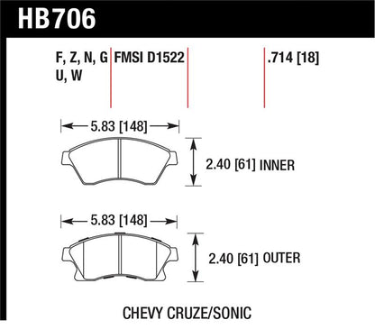 Hawk Performance Hawk 11-12 Chevy Cruze Eco/LS/1LT/2LT/LTZ / 12 Sonic LS/LT/LTZ HP Plus Front Street Brake Pads
