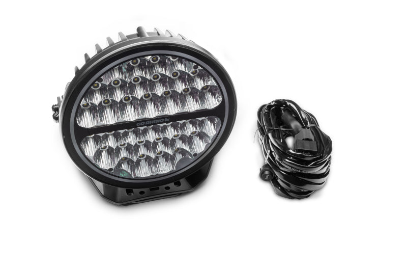 Go Rhino Xplor Blackout Series Round LED Sgl Driving Kit w/DRL (Surface/Thread Stud Mnt) 9in. - Blk