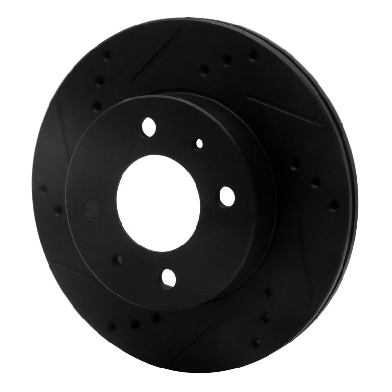 R1 Concepts R1 00-02 Hyundai Accent Front Left Drilled & Slotted Black Brake Rotor