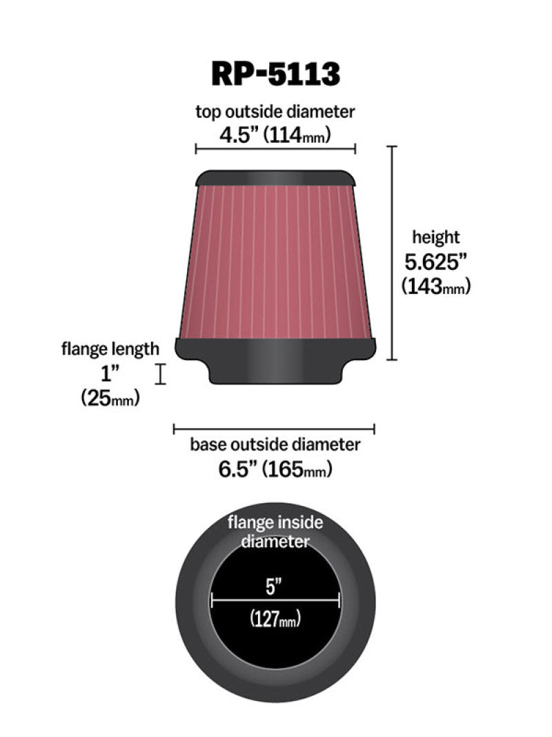K&N Engineering K&N Cone Filter 5in ID 6.5in base 4.5in top 5.625in height carbon fiber look