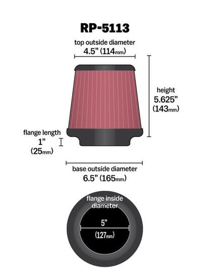 K&N Engineering K&N Cone Filter 5in ID 6.5in base 4.5in top 5.625in height carbon fiber look