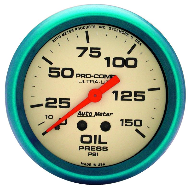 Autometer Ultra-Nite 2-5/8in 0-150 PSI Liquid Filled Mechanical Glow In Dark Oil Pressure Gauge