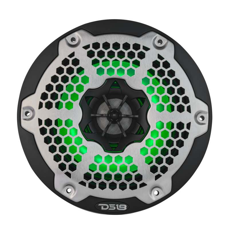 DS18 Hybrid Marine Speaker w/ Driver And RGB LEDs 6.5in 2-Way 250 Watts RMS 4 ohm Black w/ Covers