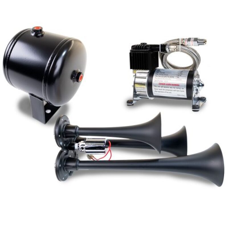 Kleinn Air Horns Kleinn Triple Black Horn Kit w/ 130 PSI Air Compressor / 1.0 gal Air Tank