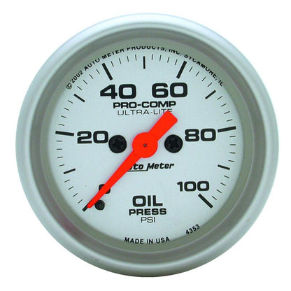 Autometer Ultra-Lite 52mm 0-100 PSI Full Sweep Electronic Oil Pressure Gauge