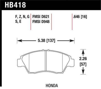 Hawk Performance Hawk 02-06 RSX (non-S) Front / 03-09 Civic Hybrid / 04-05 Civic Si Front Blue 9012 Race Brake Pads