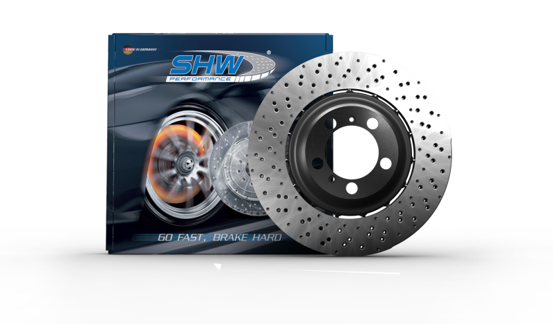 SHW Performance SHW 15-19 Ford Mustang GT350 5.2L (Up to 2/4/2019) Rear Cross-Drilled LW Brake Rotor (FR3Z2C026C)