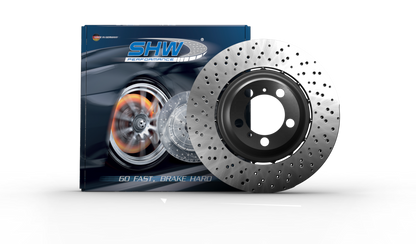 SHW Performance SHW 15-19 Ford Mustang GT350 5.2L (Up to 2/4/2019) Rear Cross-Drilled LW Brake Rotor (FR3Z2C026C)