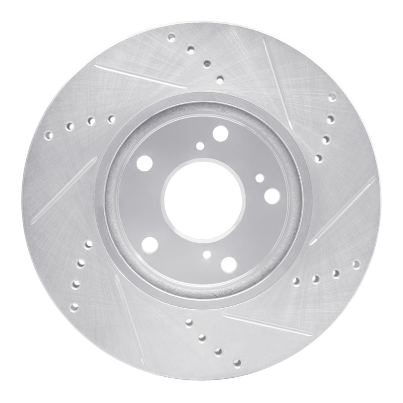 R1 Concepts R1 16-25 Honda Civic Coupe Front Left Drilled & Slotted Silver Brake Rotor
