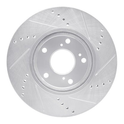 R1 Concepts R1 16-25 Honda Civic Coupe Front Left Drilled & Slotted Silver Brake Rotor