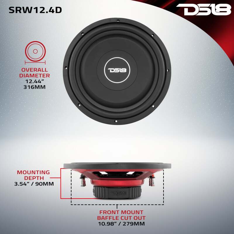 DS18 12in 220 Watts RMS 4 ohm DVC Shallow Mount Subwoofer