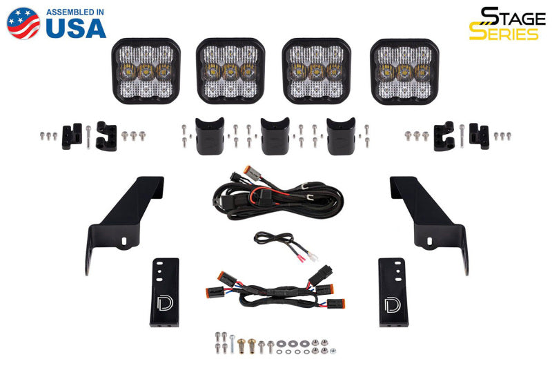 Diode Dynamics Jeep JL SS5 4-Pod CrossLink Grille Lightbar Kit Pro - Yellow Combo
