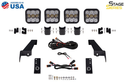 Diode Dynamics Jeep JL SS5 4-Pod CrossLink Grille Lightbar Kit Pro - Yellow Combo