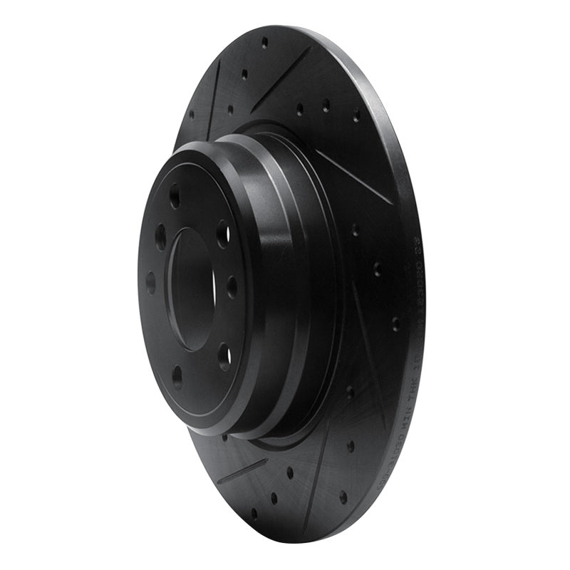 R1 Concepts R1 91-01 BMW 740IL Rear Left Drilled & Slotted Black Brake Rotor