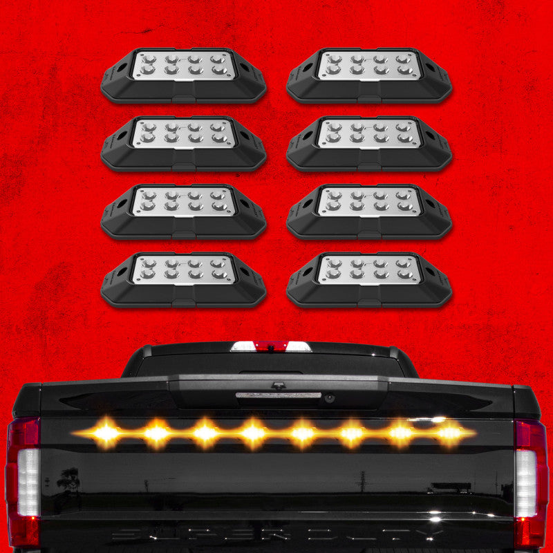 XKGLOW XK Glow Strobe Pod Lights w/ Traffic Modes Ultra Bright LEDs Multiple Modes + Solid On - Amber 8pc