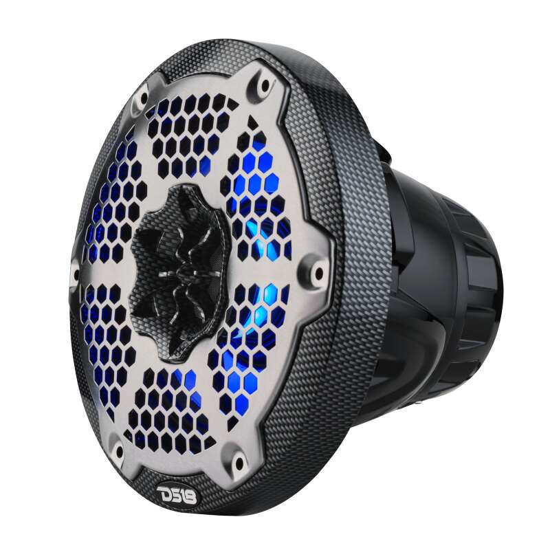 DS18 Hybrid Marine Speaker w/ Driver And RGB LED 6.5in 2-Way 250 Watts RMS 4 ohm Crbn Fiber w/ Cover