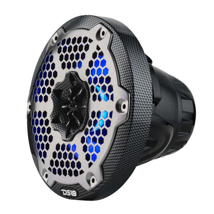 DS18 Hybrid Marine Speaker w/ Driver And RGB LED 6.5in 2-Way 250 Watts RMS 4 ohm Crbn Fiber w/ Cover