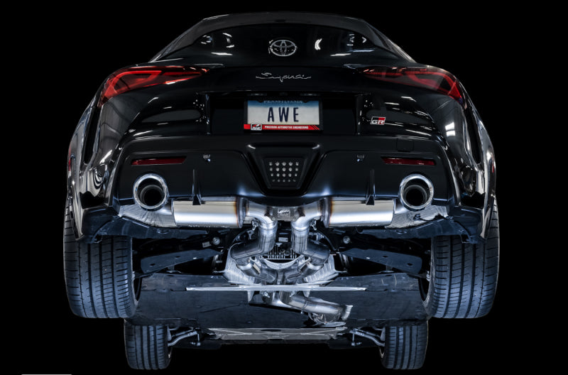 AWE Tuning 2020 Toyota Supra A90 Resonated Touring Edition Exhaust - 5in Chrome Silver Tips