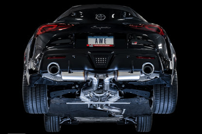 AWE Tuning 2020 Toyota Supra A90 Resonated Touring Edition Exhaust - 5in Chrome Silver Tips