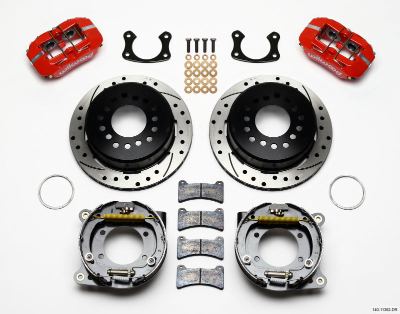 Wilwood Dynapro Low-Profile 11.00in P-Brake Kit Drill-Red New Big Ford 2.50in Off Staggered Mount