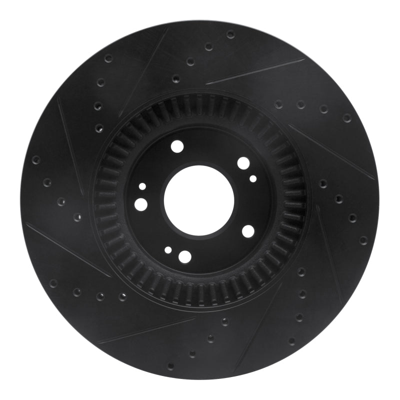 R1 Concepts R1 09-14 Hyundai Genesis Sedan Front Right Drilled & Slotted Black Brake Rotor