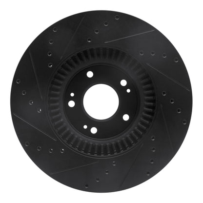 R1 Concepts R1 09-14 Hyundai Genesis Sedan Front Right Drilled & Slotted Black Brake Rotor
