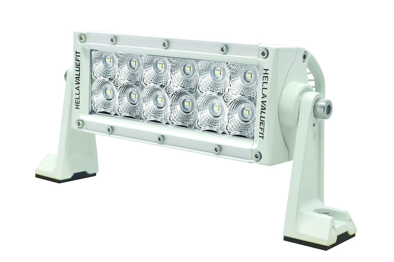 Hella Value Fit 8in Light - 36W Dual Row White Housing Flood Beam - LED