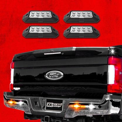 XKGLOW XK Glow Strobe Pod Lights w/ Traffic Modes Ultra LEDs Multiple Modes + Solid On - White + Amber 4pc