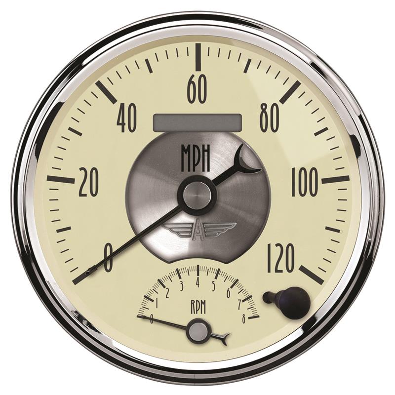AutoMeter Gauge Tach/Speedo 5in. 120MPH & 8K RPM Elec. Program. Prestige Antique. Ivory