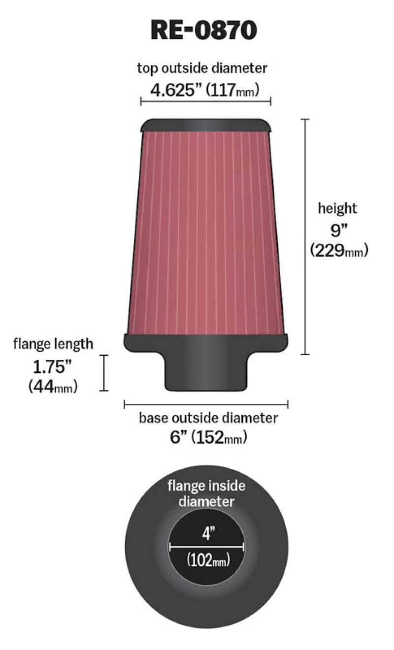 K&N Engineering K&N Universal Rubber Filter 4inch FLG / 6inch OD-B / 4-5/8inch OD-T / 9inch H