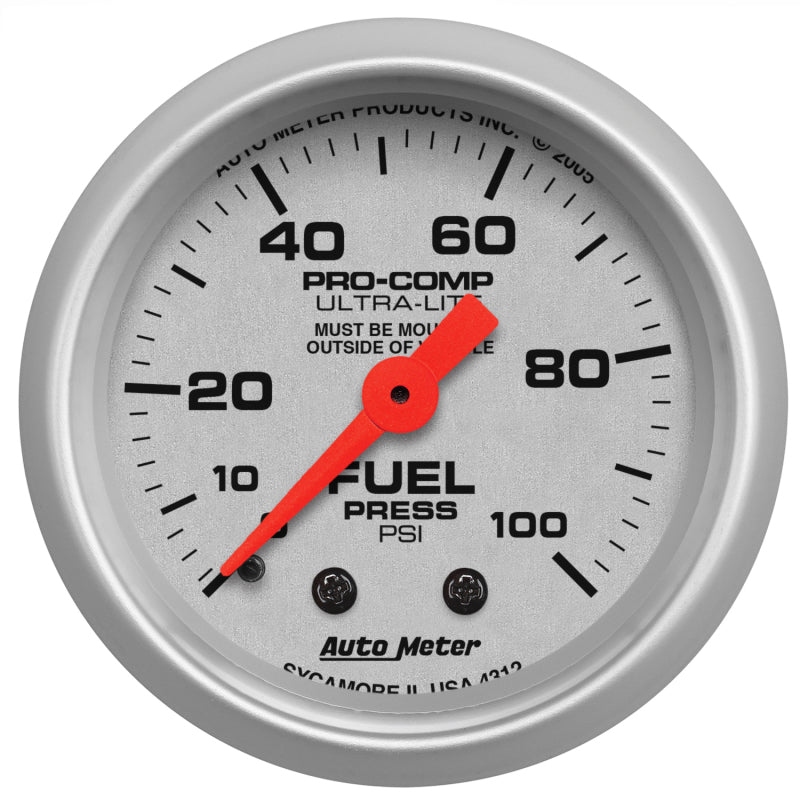 Autometer Ultra-Lite 52mm 0-100 PSI Mechanical Fuel Pressure Gauge