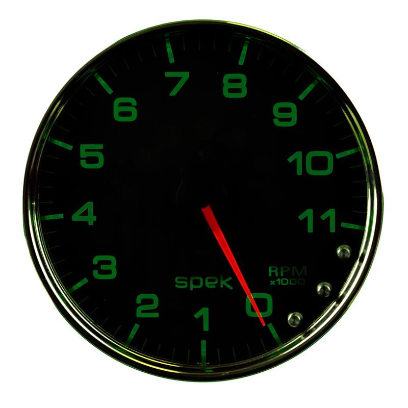 Autometer Spek-Pro Gauge Tachometer 5in 11K Rpm W/Shift Light & Peak Mem Black/Chrome