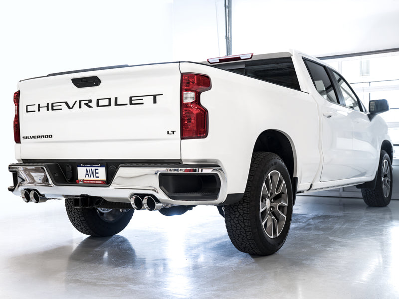 AWE Tuning 4th Gen GM 1500 6.2L 0FG Cat-Back Split Rear Exit (w/ Bumper Cutouts) - Quad Chrome Tips