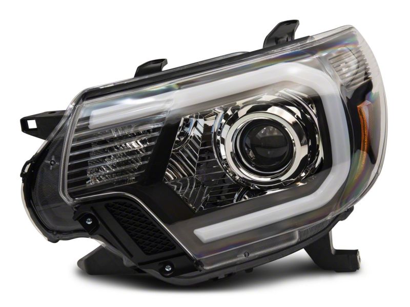 Raxiom 12-15 Toyota Tacoma Axial Series Projector Headlights w/ LED Bar- Black Housing (Clear Lens)