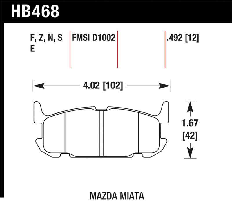 Hawk Performance Hawk 03-05 Miata w/ Sport Suspension Blue 9012 Race Rear Brake Pads D1002