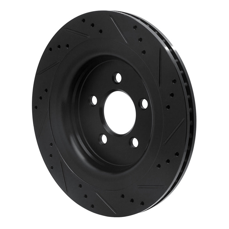 R1 Concepts R1 15-23 Ford Mustang Rear Left Drilled & Slotted Black Brake Rotor