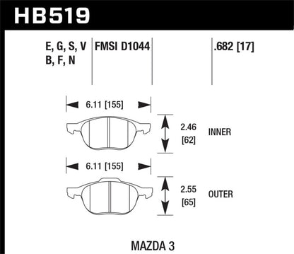 Hawk Performance Hawk HP+ 08-09 Mazda 3 / Ford/ Volvo HP+ Street Front Brake Pads