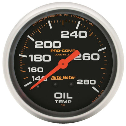 Autometer Liquid Filled Mechanical 66.7mm 140-280 deg F Oil Temperature Gauge Includes 6 ft Tubing