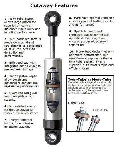 Ridetech 62-67 Chevy II / Nova Rear HQ Shock / 7.55in Stroke / Eye/Stud (Inverted) - Single