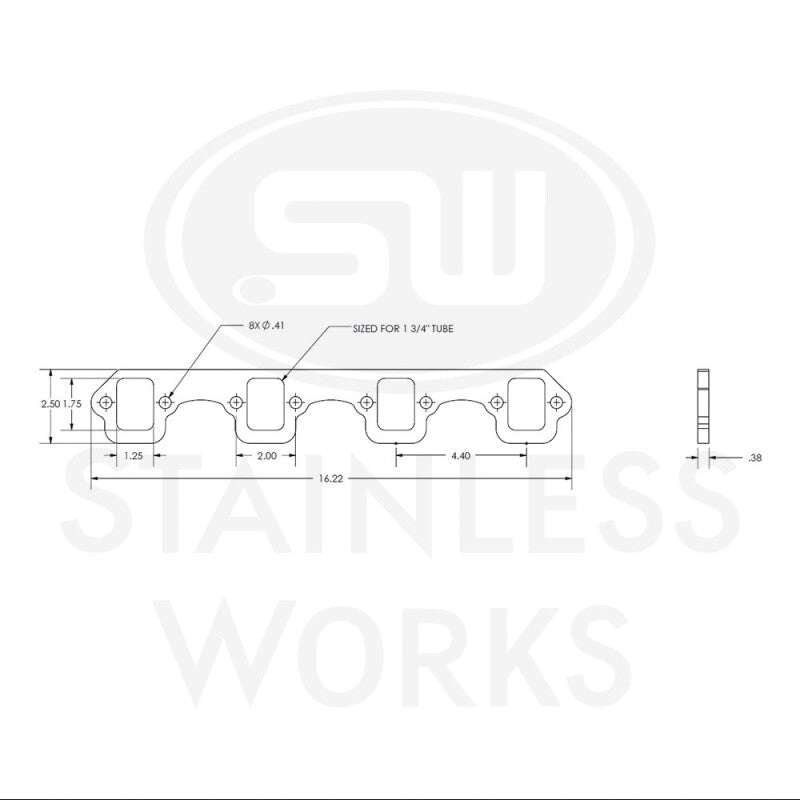 Stainless Works SBF Stock Rectangular Shaped Port 304SS Exhaust Flanges 1-3/4in Primaries (2in BP)