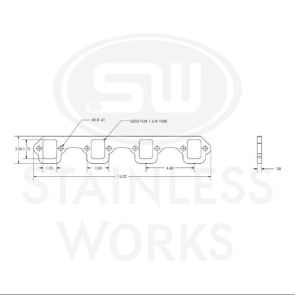 Stainless Works SBF Stock Rectangular Shaped Port 304SS Exhaust Flanges 1-3/4in Primaries (2in BP)