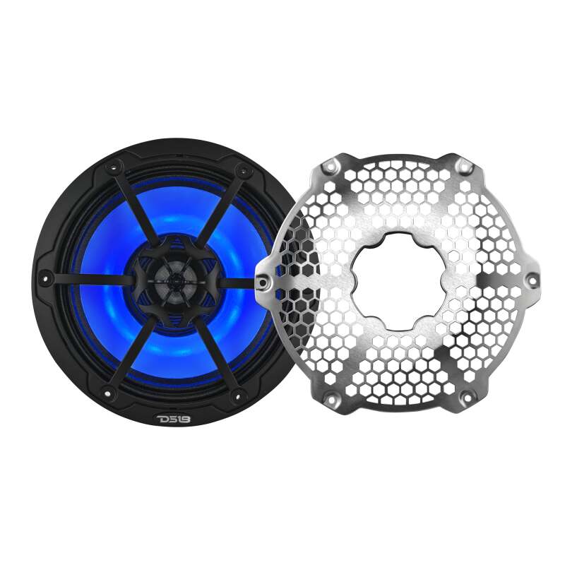 DS18 Hybrid Marine Speaker w/ Driver And RGB LEDs 8in 2-Way 350 Watts RMS 4 ohm Black w/ Covers