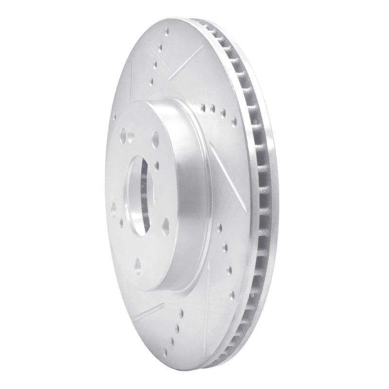 R1 Concepts R1 16-25 Honda Civic Coupe Front Left Drilled & Slotted Silver Brake Rotor