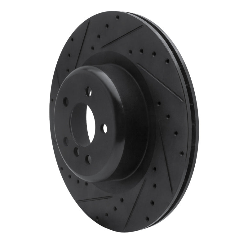 R1 Concepts R1 10-14 BMW X5 Rear Left Drilled & Slotted Black Brake Rotor