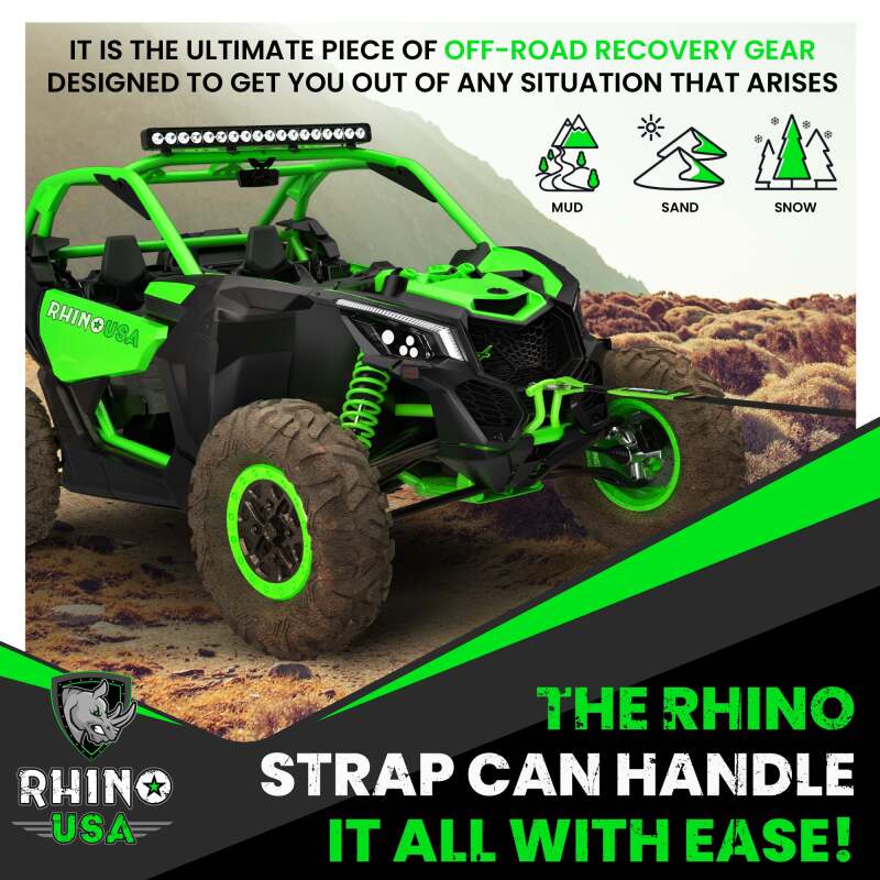 Rhino USA Recovery Tow Strap 3Inx30Ft (Black)