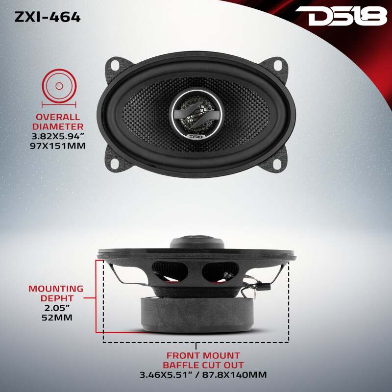 DS18 4x6in 60 Watts RMS 4 ohm 2-Way Coaxial Speaker w/ Kevlar Cones