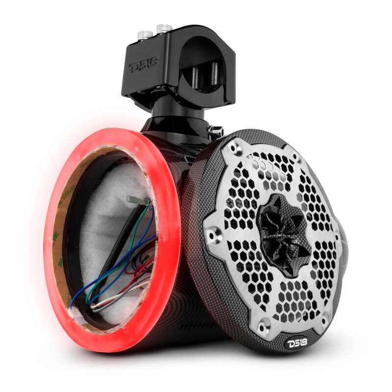 DS18 Marine And Powersports Towers 6.5in RGB LED Lights Black Carbon Fiber Speakers Not Included