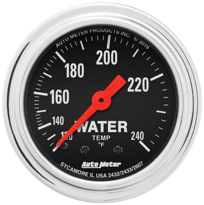 AutoMeter Gauge Water Temp 2-1/16in. 120-240 Deg. F Mechanical 12ft. Traditional Chrome