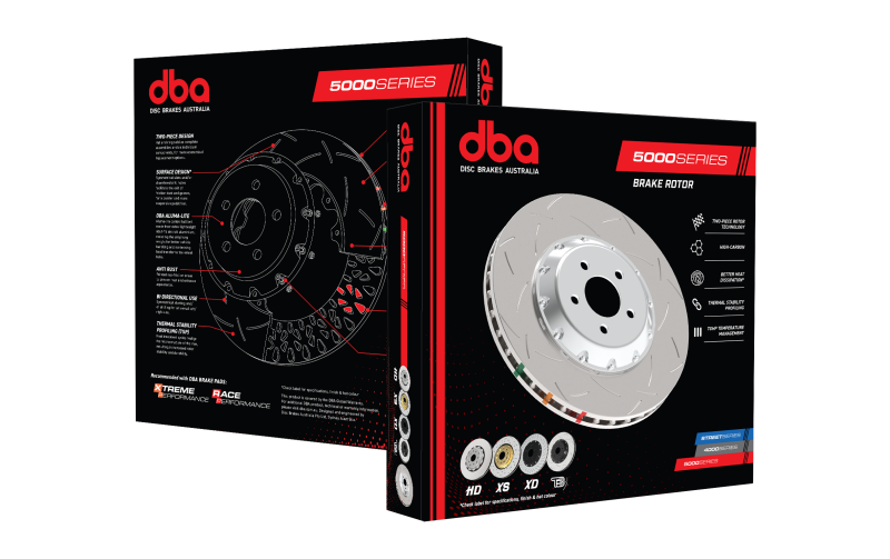 DBA 17-20 Honda Civic Type R Front 5000 Series Cross Drilled Rotor w/Black Hat