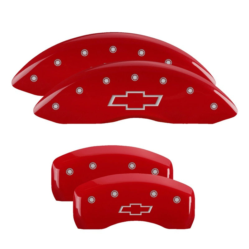 MGP 4 Caliper Covers Engraved F&R 21-22 Chevrolet Colorado Bowtie Red Finish Silver Character